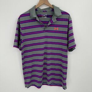 Under Armour Mens Golf Polo Size Large Purple Colorful Short Sleeve Heat Gear‎